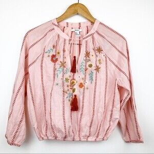 FOREVER 21 Floral Embroidered Tasseled Blouse S
